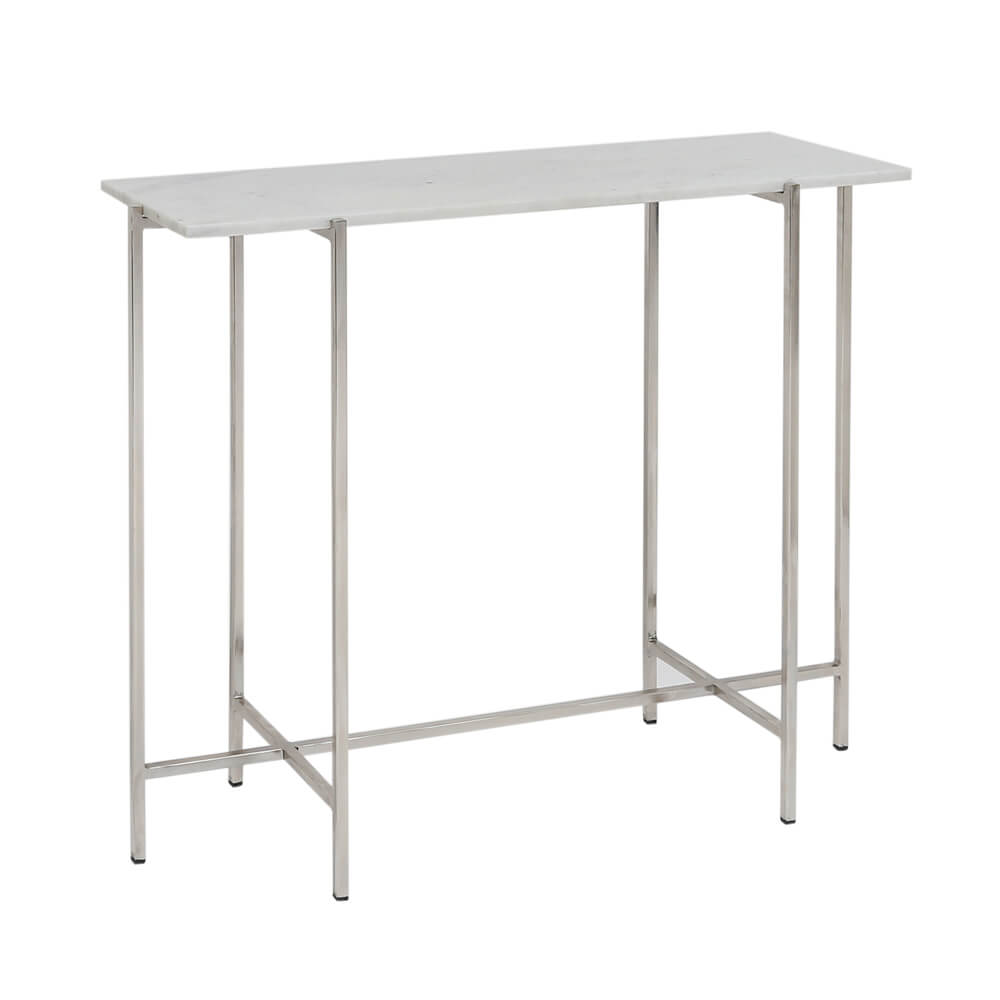 Ida White Marble Top Console Table: Silver Frame