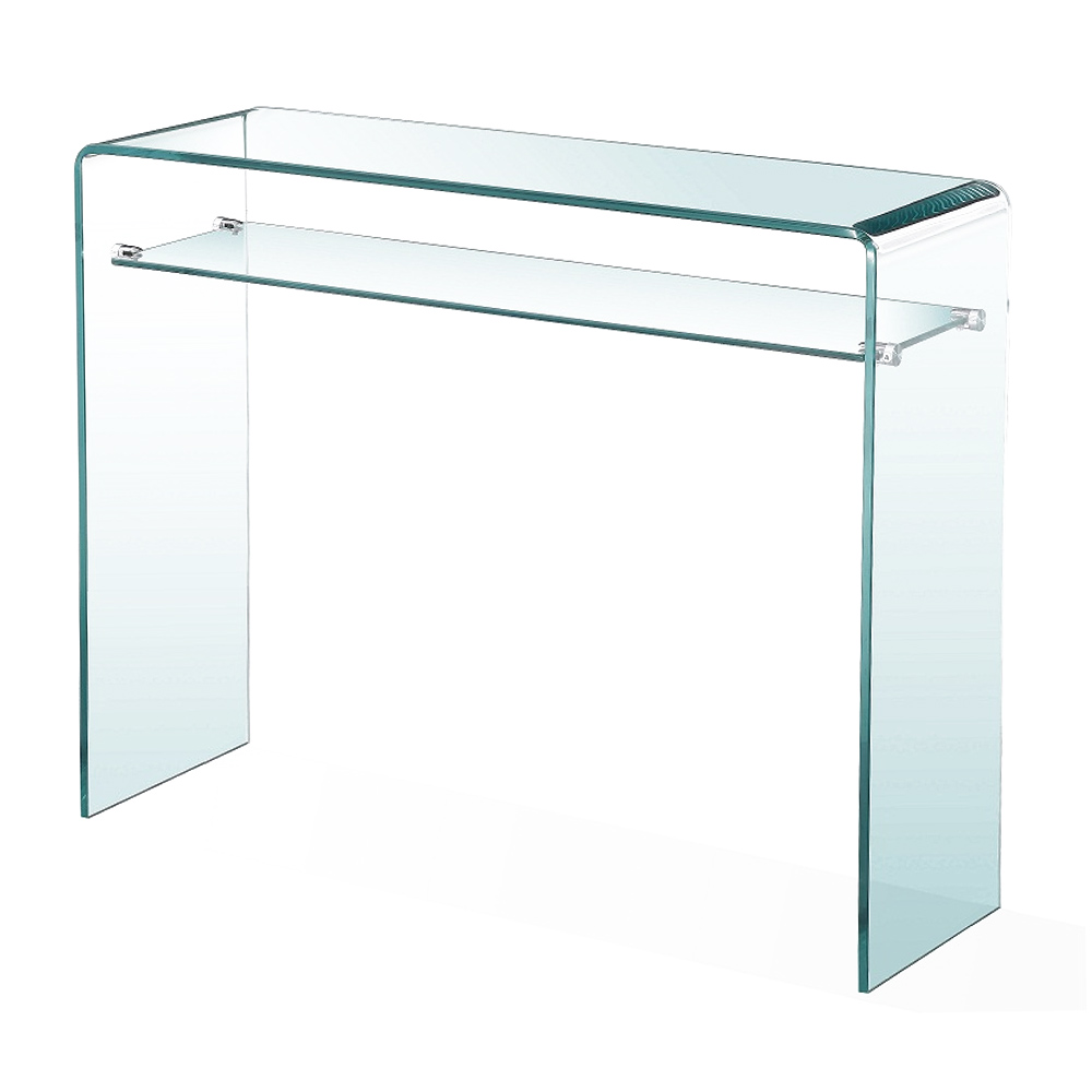 Bent Glass Console Table With Shelf