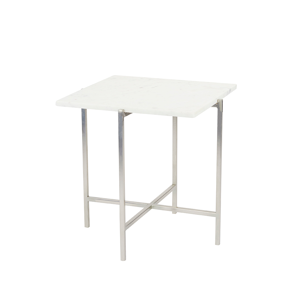 Ida White Marble Top End Table: Silver Frame