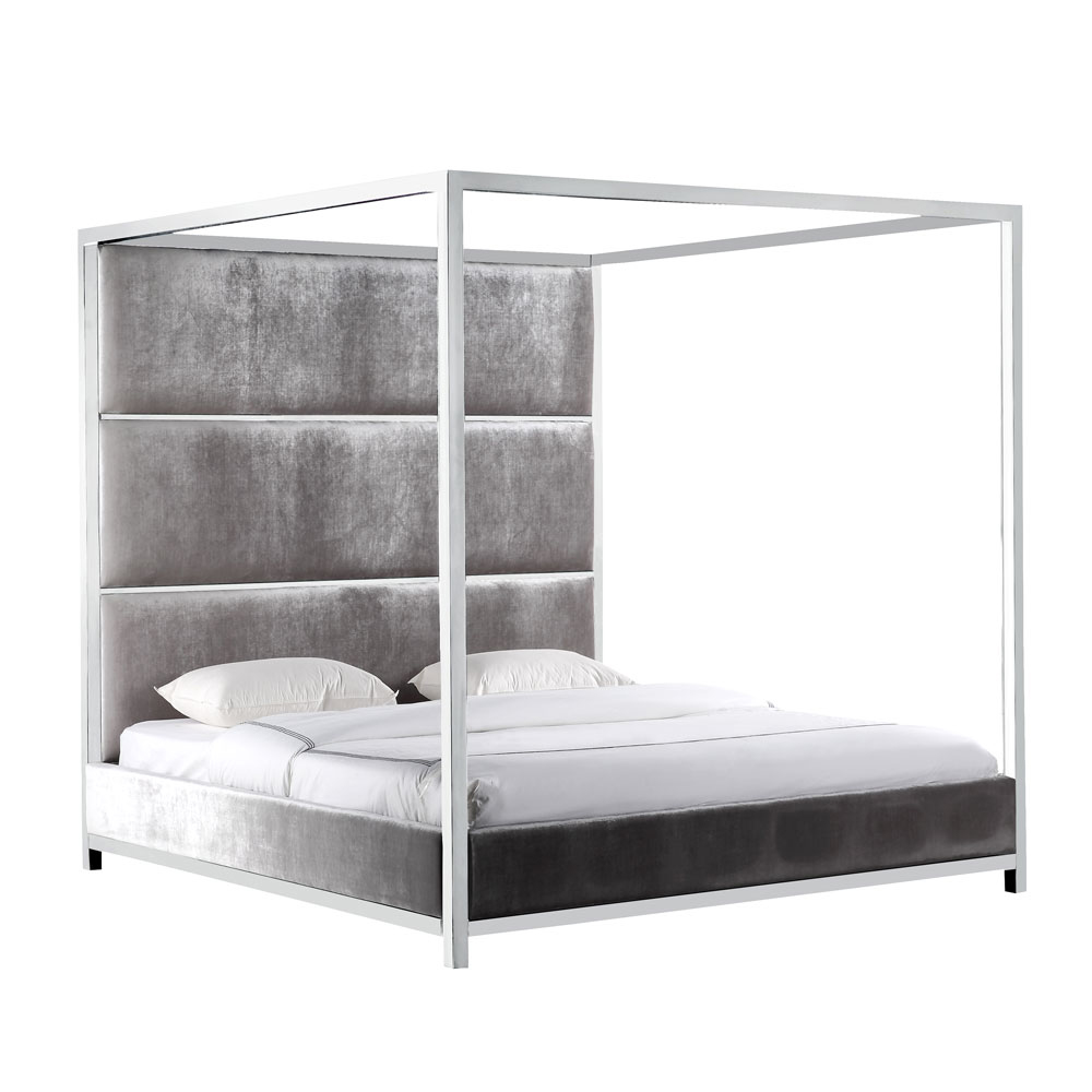 Pillar Bed: Grey Velvet