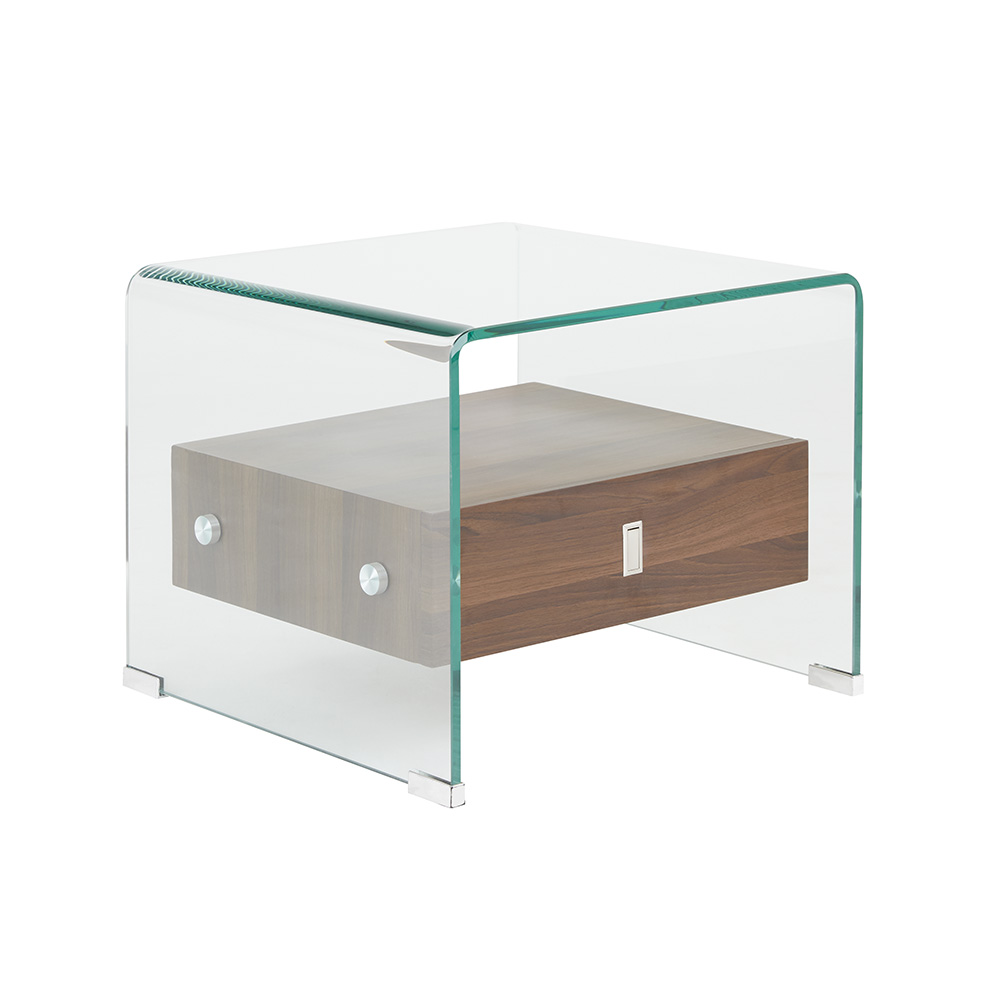 Bent Glass End Table with Wood Shelves