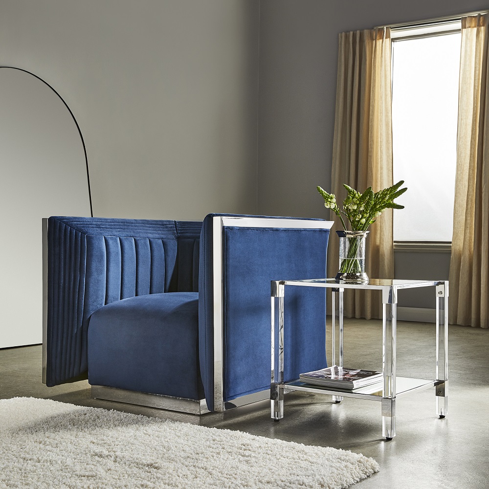 Amsterdam Accent Chair: Ink Blue Velvet 