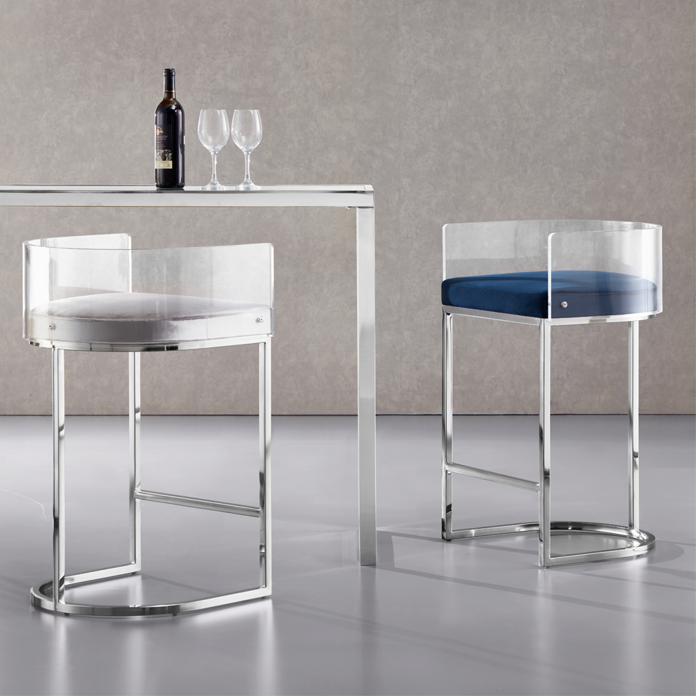 Lucca Acrylic Stool: Ink Blue Velvet color 