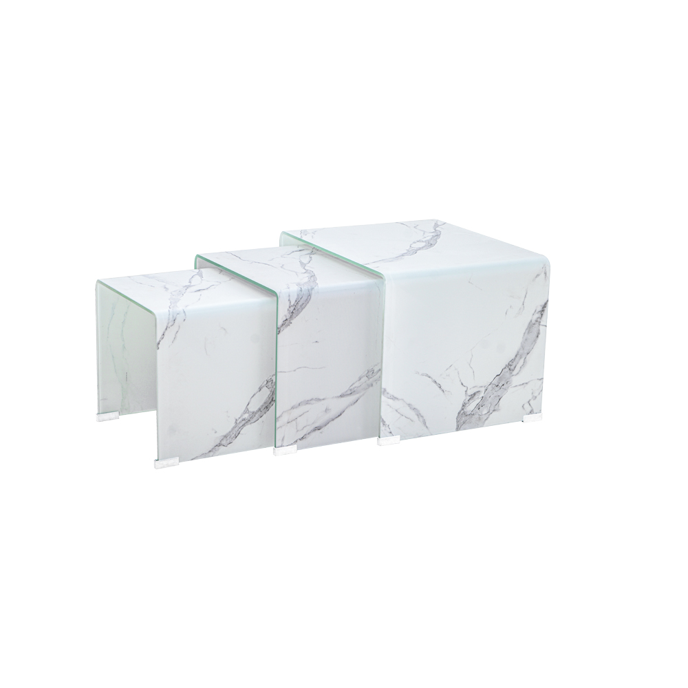 Marble Look Bent Glass Nesting Tables