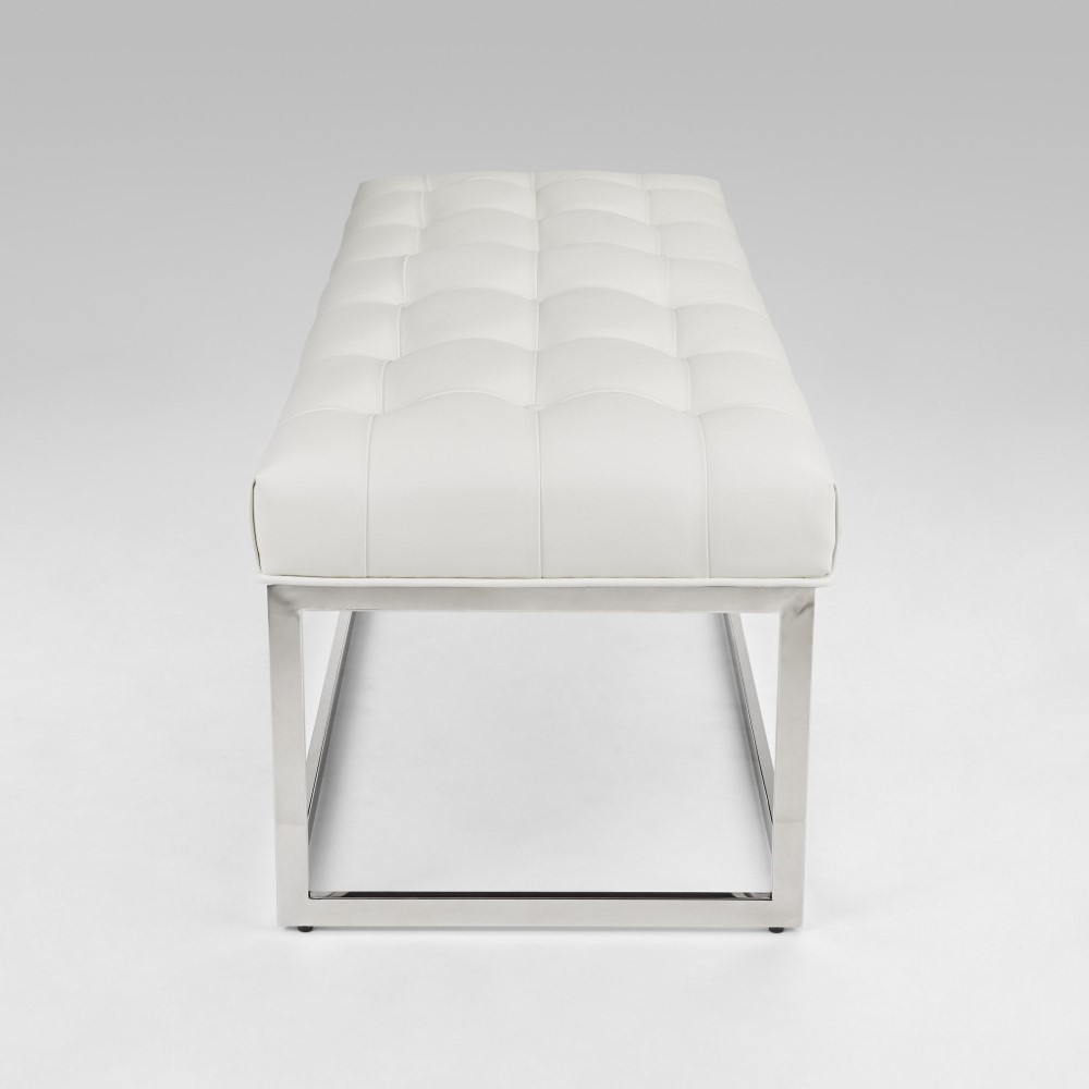 Modern Bench: White Leatherette